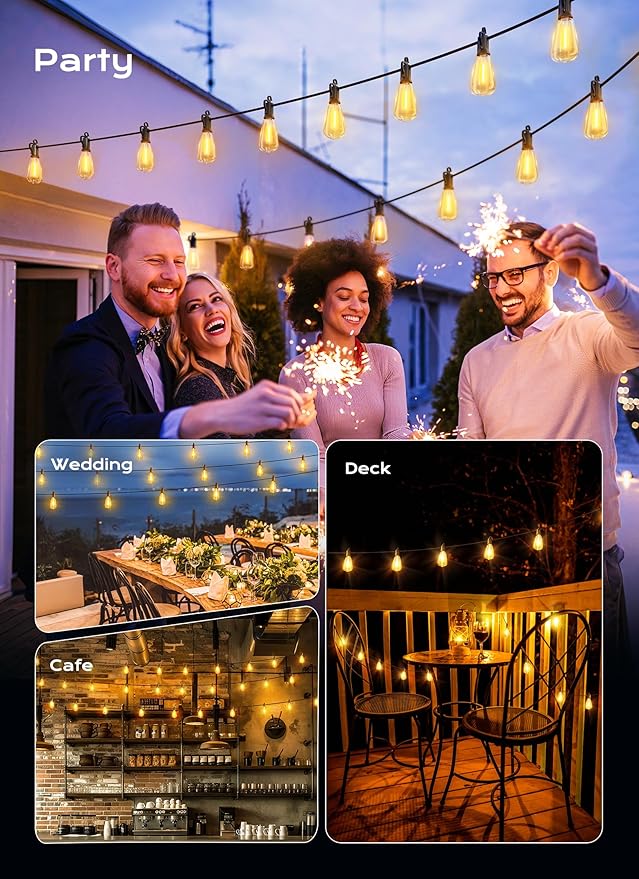 Brightown Outdoor String Lights, 150FT 75+2 LED ST38 LED Patio Lights Shatterproof, Dimmable IP65 Waterproof Connectable Hanging Outdoor Light for Backyard, Porch, Deck, Balcony