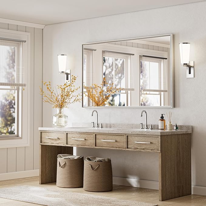 60'' x 36'' Large Beveled Silver Bathroom Vanity Mirror, Shatterproof Rectangle