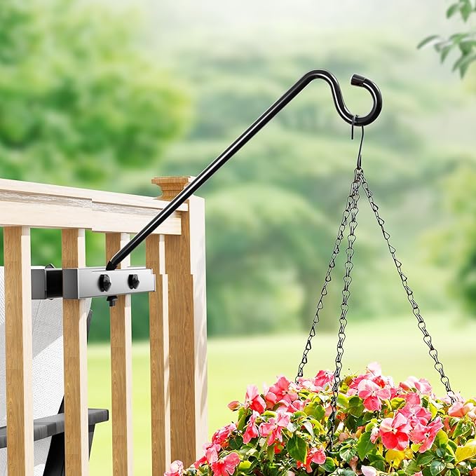17-Inch Deck Bird Feeder Hanger for Railing, Outdoor Decor Plant Hanger, Balcony Railing Hook - 15LB Capacity - for Hanging Plants, Bird Feeders, Lanterns, Wind Chimes