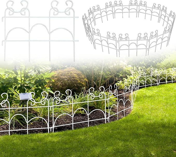 ARIFARO Decorative Garden Fence, 20 Pack, 28 ft Metal Flower Bed Border Fence, Small Garden Fence for Edging Lawn Yard Patio, No Dig Movable Panels（13" H x 17" W）