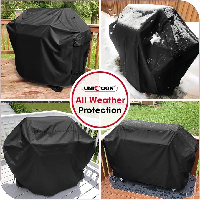 Unicook Outdoor Large Grill Cover 70 Inch, Heavy Duty Waterproof Gas Grill Cover for Outside, Fade Resistant Durable BBQ Protector, All Weather Protection for Backyard BBQs, Black