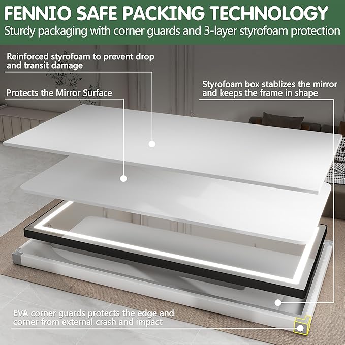FENNIO Full Length Mirror with Lights, Wall Mounted Hanging Mirror with Lights