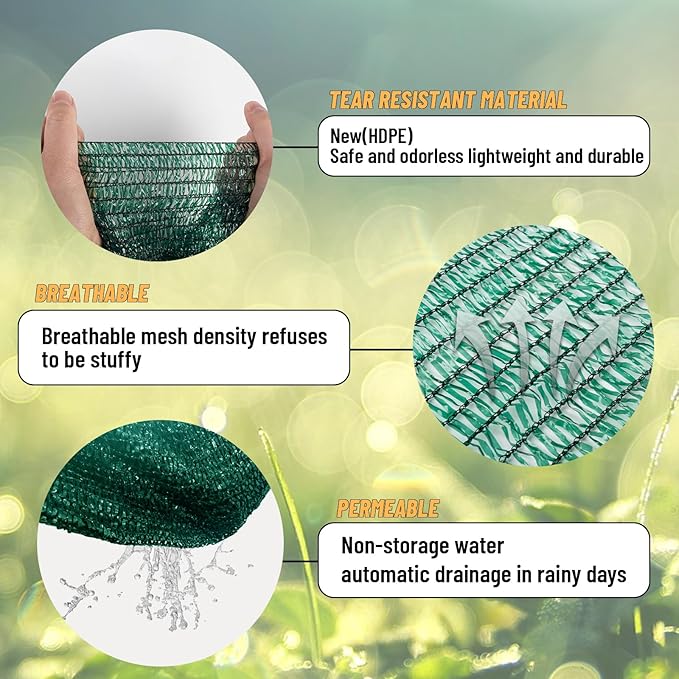 Cool Area 55% 6x8ft Sunblock Shade Cloth Cover Mesh UV Resistant Net for Garden Flower Plant Greenhouse, Dark Green