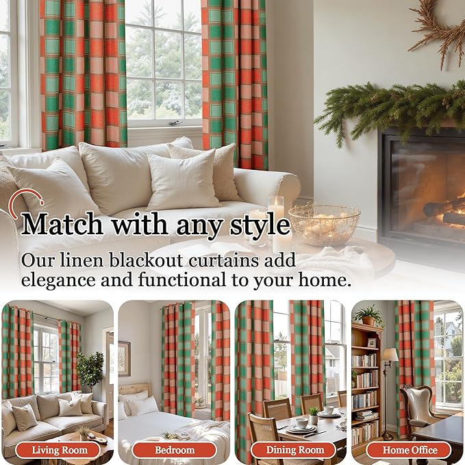Lajode Plaid Curtains for Living Room 84 Inches Long