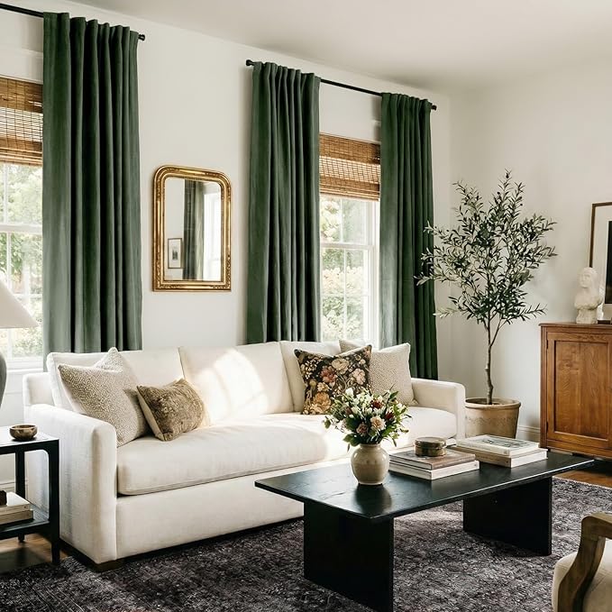 100% Blackout Shield Green Linen Blackout Curtains