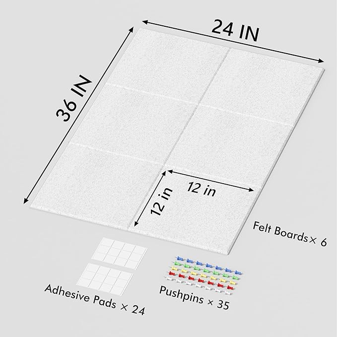 Neatsure Large Cork Board for Wall, 6 Panels Felt Tiles Tack Push Pin Board for