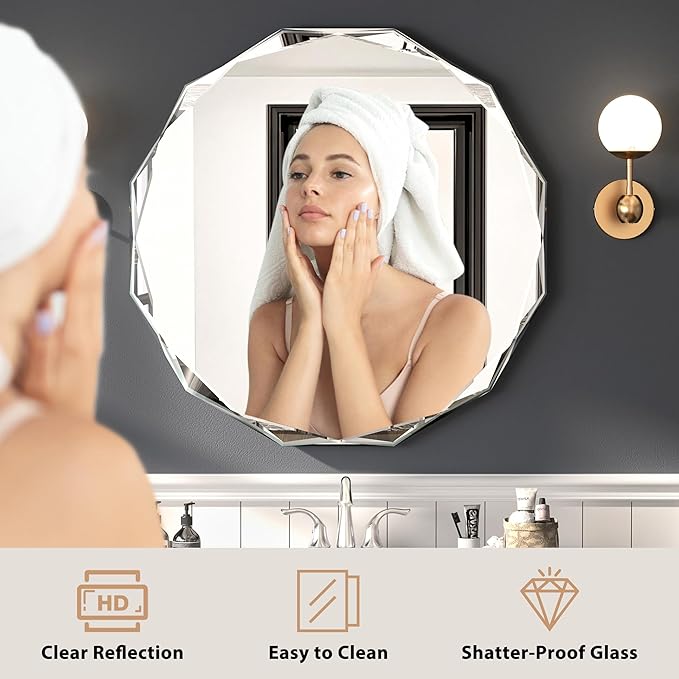 Bathroom Mirrors for Over Sink, Round Frameless Mirrors for Wall, 20x20 Inch