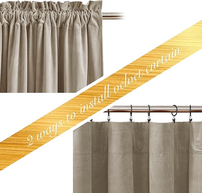 NICETOWN Camel Velvet Curtains 72 Inch Long 52 Wide, Room Darkening Temp