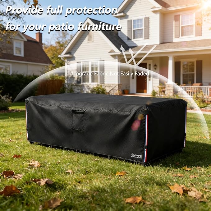 Patio Furniture Covers Waterproof,600D Heavy Duty Patio Cover for 6/7/8 PCS Sets Sectional Sofa Couch Dining Rocking Swivel Chairs Ottomans Coffee Table,111L x 74W x 28H inch Black