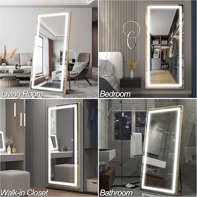 FENNIO Full Length Mirror with Lights, Free Standing Lighted Floor Mirror