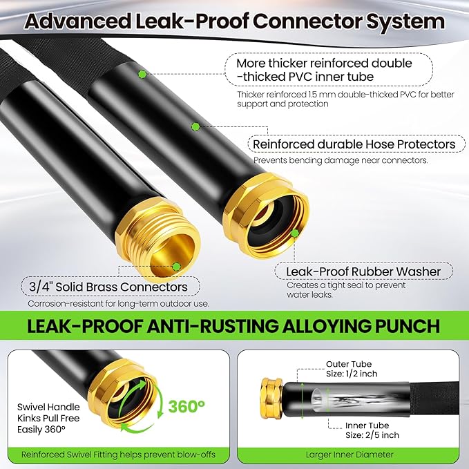 75FT Non-Expandable Garden Hose Lightweight Flexible Water Hose With Sprayer Nozzle High Pressure Kink Resistant & Leakproof Durable Portable For Yard Garden Lawn