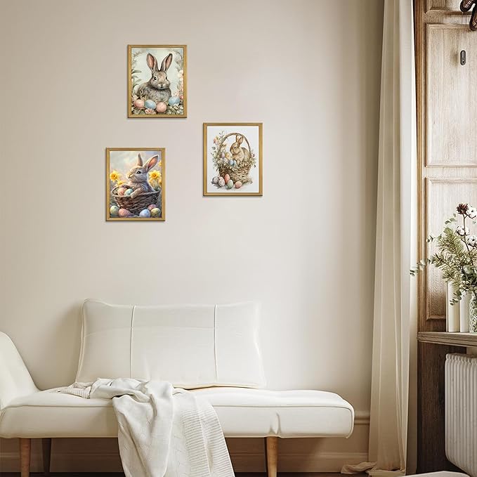 Easter Bunny Wall Art, Cute Rabbit Canvas Wall Decor Painting, Easter Eggs