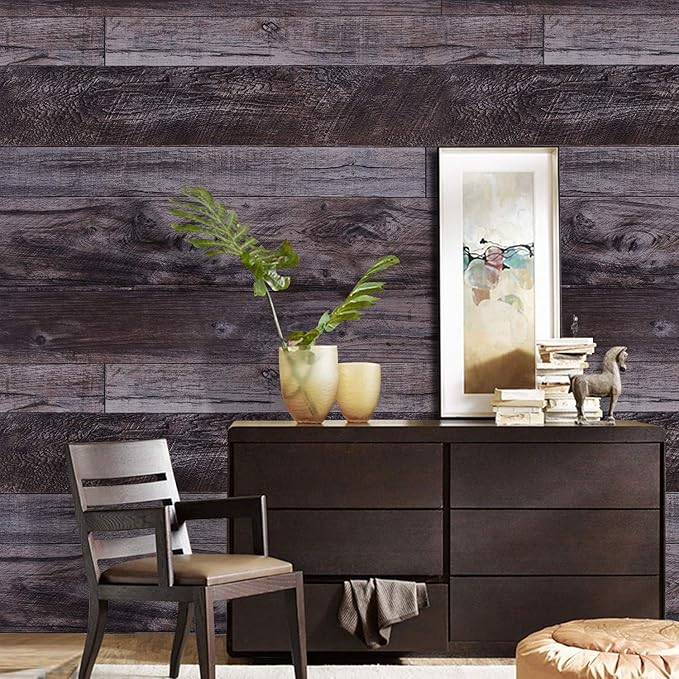 WENMER 17.71" x 118" Grey Wood Peel and Stick Shiplap Self-Adhesive Wallpaper