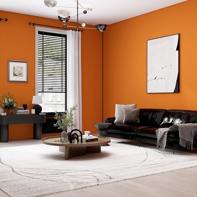 FUKU MON Vibrant Orange Peel and Stick Wallpaper 24" x 394" Solid Matte Contact
