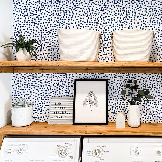 Jeweluck Blue Polka Dot Peel and Stick Wallpaper Blue and White Contact Paper