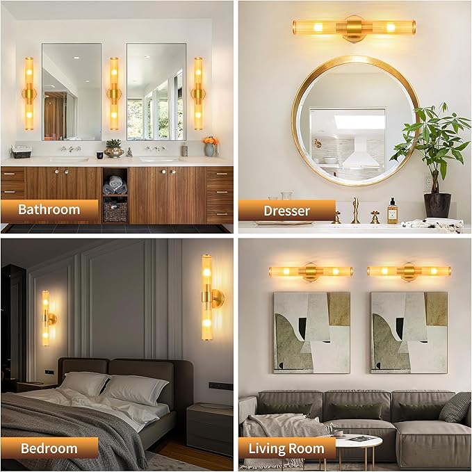 Morauroral Gold Battery Operated Wall Sconces Set of 2, Rechargeable Wall Lights