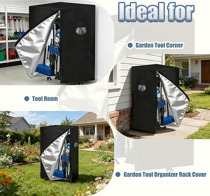 Garden Tool Organizer Rack Cover, 35.4"x31.5"x63", All-Weather Water-Resistant Cover, 420D Oxford Fabric, Easy-Access Tape Closures, Handles and Ventilation for Outdoor Storage, Only Cover