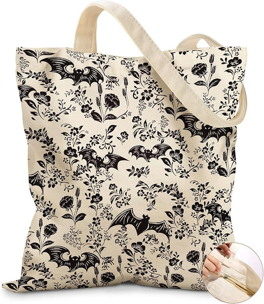 Miss Adola Canvas Tote Bag for Women â Aesthetic Canvas Bag with Zipper Cute Stylish Reusable Shoulder Totes for Shopping Work Daily Vacation, Bianfu Flower