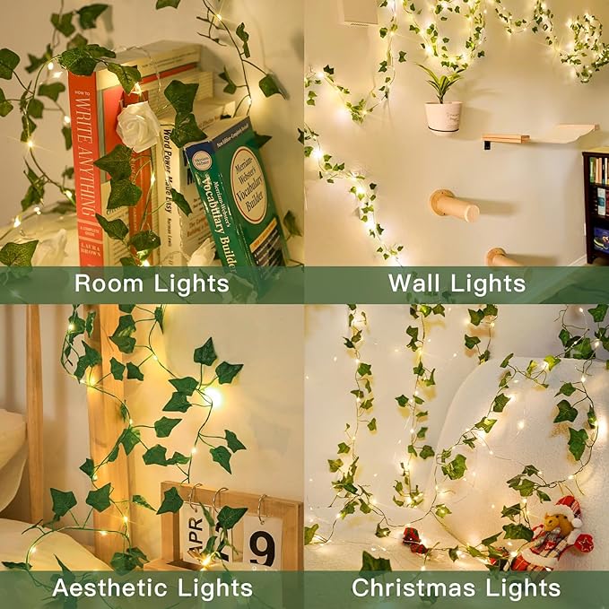 suddus Vine with Fairy Lights Battery Operated, 13.1ft 40 LED Ivy String Light