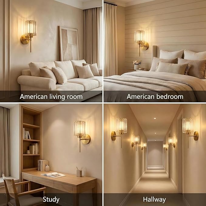 Gold Crystal Wall Sconce Battery Operated and Rechargeable Wall Light