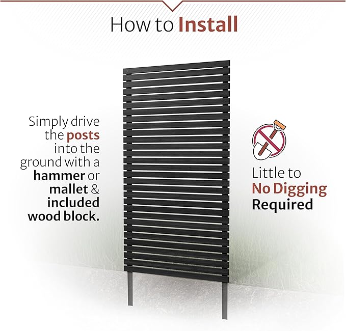 6ft H x 3.1ft W No Dig Enclo Aspen Charcoal Wood Privacy Screen, Decorative