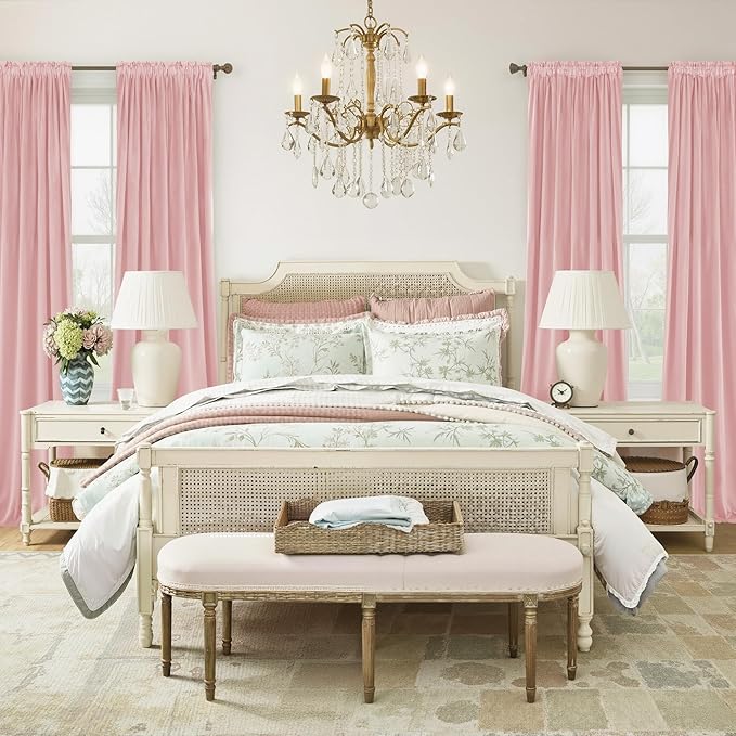 NICETOWN Baby Pink Velvet Curtains 96 inch Length, Room Darkening Thermal