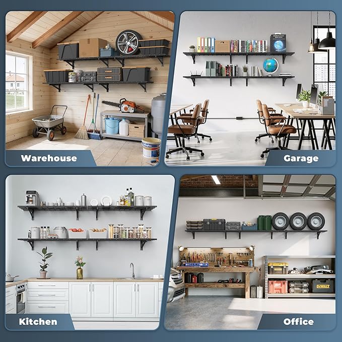 Jusgym 4 Pack Heavy Duty Garage Wall Shelving Set, Wall Mounted Garage Shelves