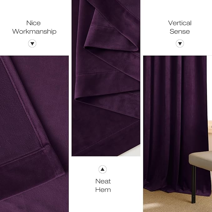 NICETOWN Purple Velvet Curtains 90 inch Long