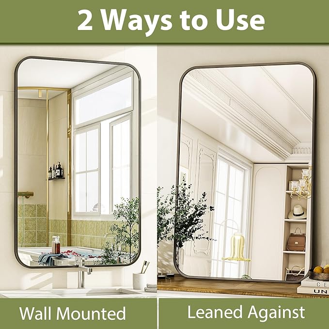 Easly 20 x 28 Inch Bathroom Mirror, Rounded Rectangular Vanity Mirror