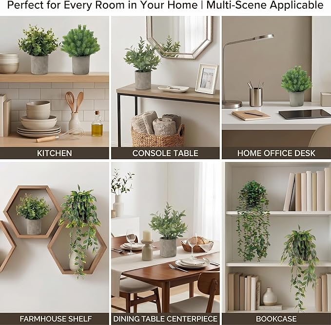 5 pcack Fake Hanging Plants for Wall Home Room Office, Small Fake Plants Decor