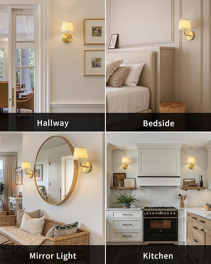 PUSU LED Cordless Gold H9.6 inch Small Wall Sconces Set of 2, Rechargeable