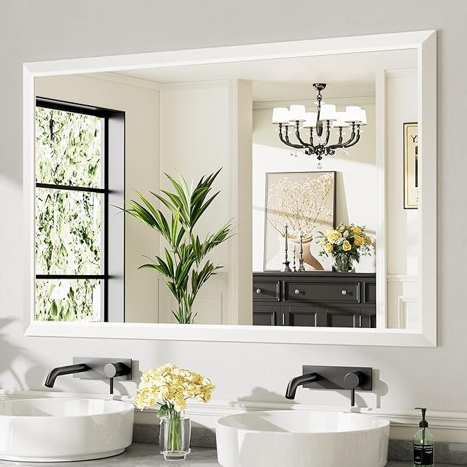 55x36 Inch White Bathroom Mirror
