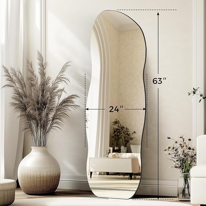 QDSSDECO Full Wave Length Mirror 63"x24" Irregular Wall Mirror Wave Frameless