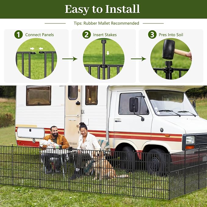 15 Panels No Dig Decorative Outdoor Garden Fence with Gate for Yard, 32 in(H) X 35.4 ft(L) Animal Barrier Fencing Rustproof Metal Wire Panel Border for Dog, Rabbits, and Patio Temporary Ground Stakes