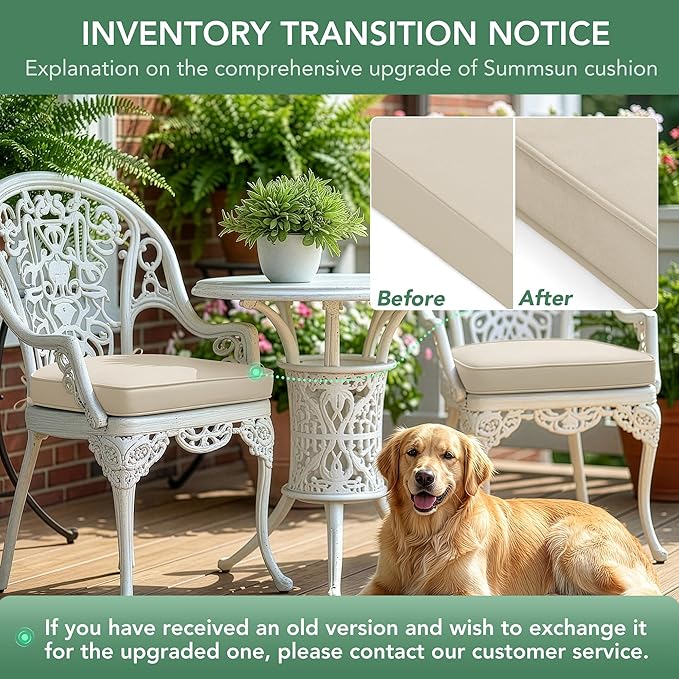 Outdoor Chair Cushions Set of 4: Waterproof & Fade Resistant Patio Furniture Cushions - 18.5 x 16 x 2 Inch Non Slip Round Corner Seat Cushion Pads with Removable Cover for Garden Yard Lawn, Cream