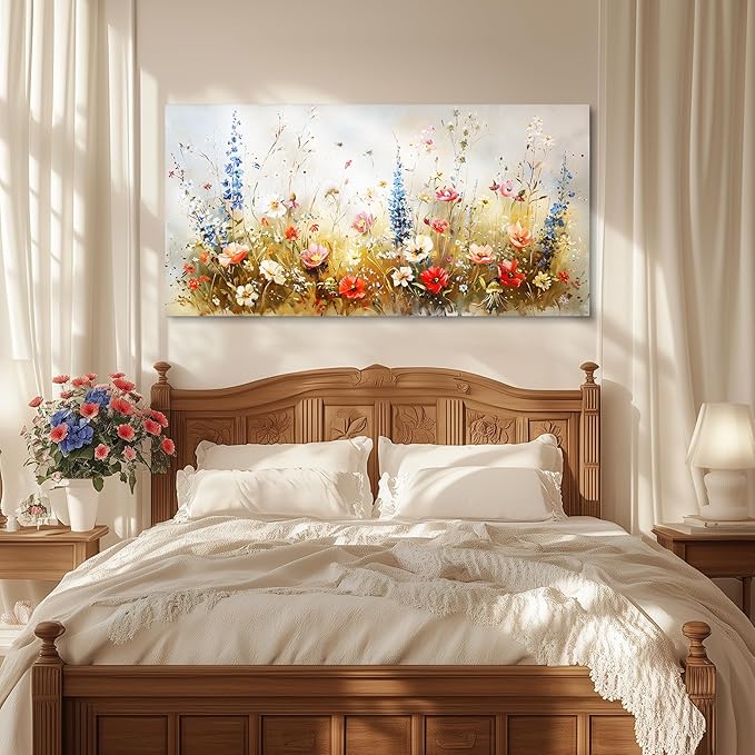 SERIMINO Modern Wildflower Wall Art, Rustic Botanical Floral Extra Large Artwork