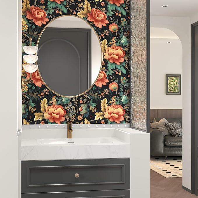 BOKEBEVE Vintage Floral Peel and Stick Wallpaper Vibrant Flower Contact Paper