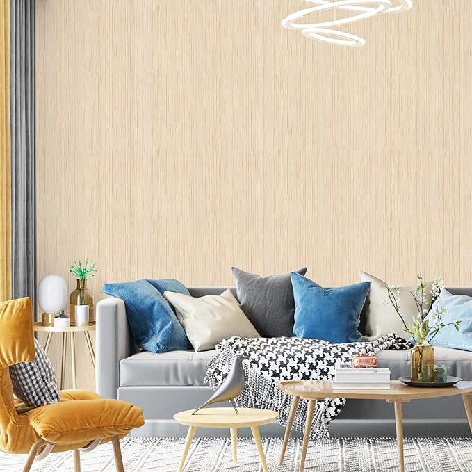 Beige Grasscloth Peel and Stick Wallpaper A Set of 23.6''x120'' Textured