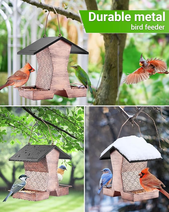 HouseSapp Bird Feeders for Outdoors Hanging - 2.4 LBs Metal Bird Feeder, House Shape Birdfeeders Attracting Wild Birds for Outside, Yard, Garden Decoration, Heavy Duty Platform