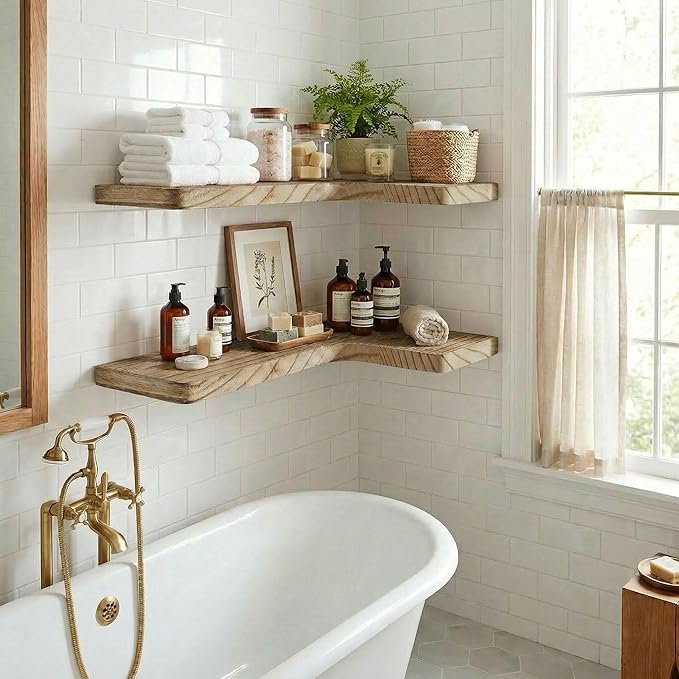 16 Inch Solid Wood Floating Corner Shelves 3 Pack