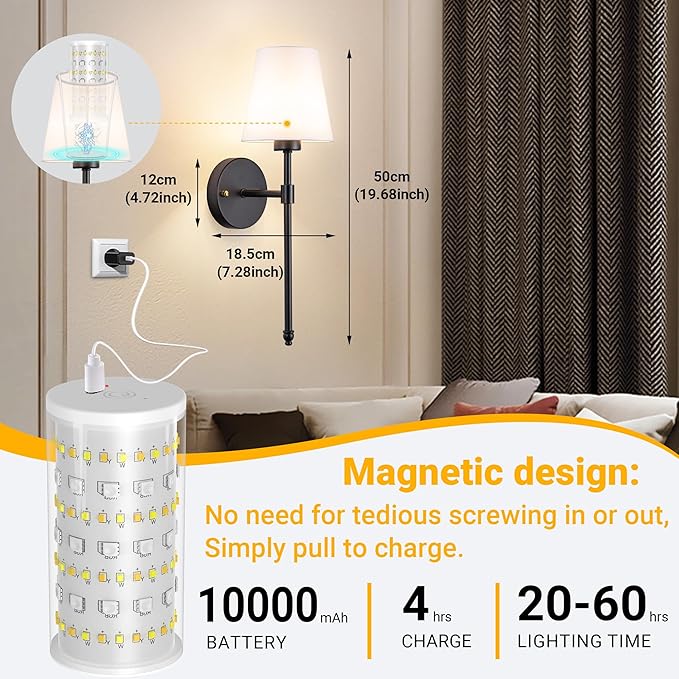 Vimhou Peel and Stick Wall Sconces, Stick On Wall Sconce Set of 2, Battery