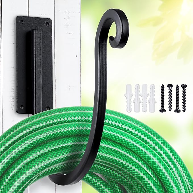 Hose Holder Wall Mount ï¼Metal/8-Inchï¼ Heavy-Duty Garden Hose Hanger Outdoor, Hand-Forged Hose Rack Mount