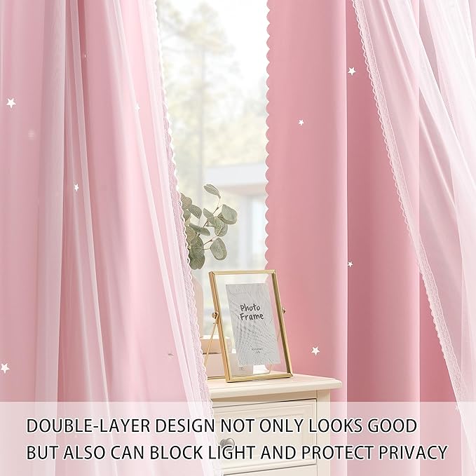 XiDi Light Pink Curtains for Bedroom, Girls Room Blackout Curtains, Kids Room