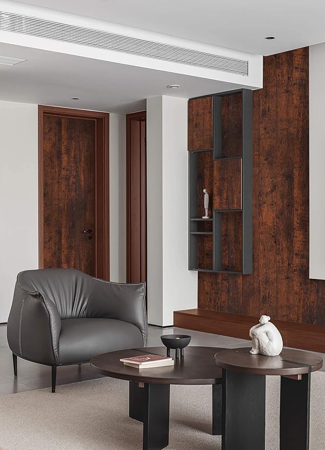 Dimoon 236''x17.7'' Red Brown Wood Stick and Peel Wallpaper Waterproof Wood