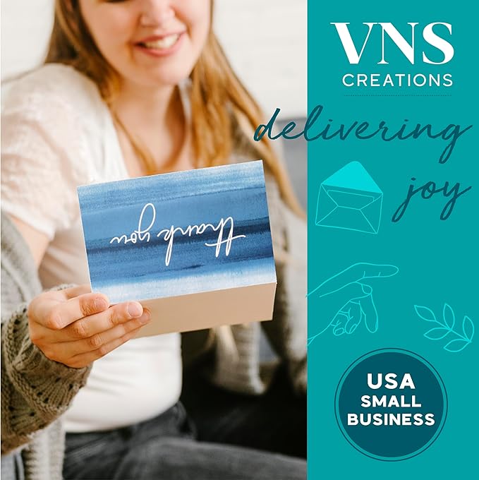 VNS Creations Thank You Cards With Envelopes Bulk Set & Stickers - 100 Pack 4x6 Blank Thank You Notes Bulk Box Set - Large Note Card Small Business, Wedding, Baby Shower & Bridal Shower - Ombré