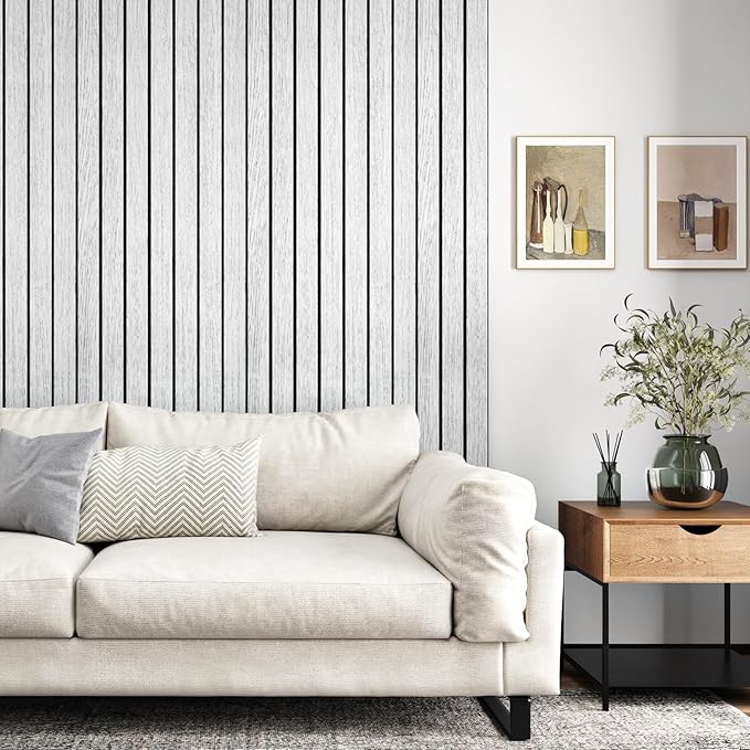 White/Grey 3D Wood Slat Panels for Walls Peel and Stick PVC Slat Wall Paneling