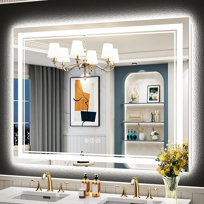 50x40 LED Bathroom Mirror with Lights, Backlit and Front Lit Anti-Fog Lighted