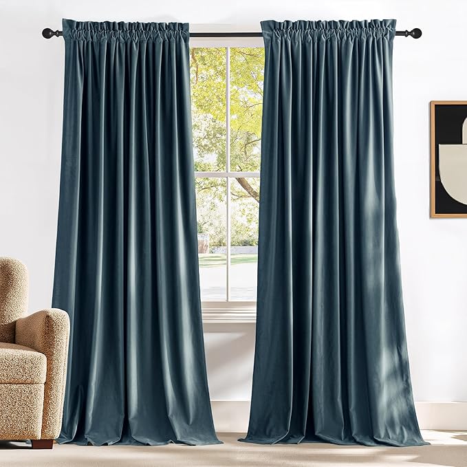 NICETOWN Blue Velvet Curtains 84 inches