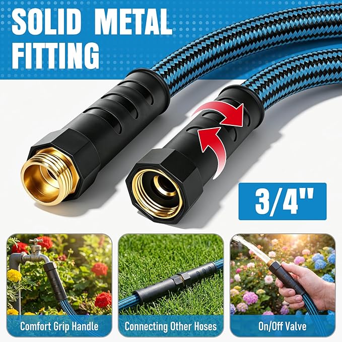 NON-EXPANDABLE Garden Hose 50 ft, Heavy Duty Flexible Water Hose, Kink Resistant Lightweight Hybrid Hose with Durable Fabric Skin, Leakproof Hose Male to Female Fittings