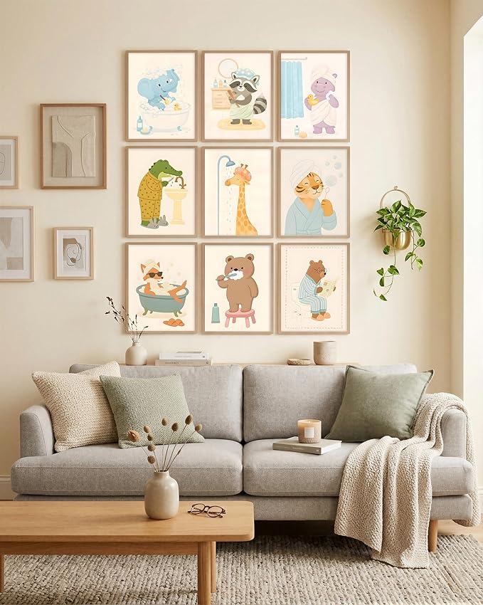 tgguytiy Kids Bathroom Wall Art Set of 9 Cute Animal Bathroom Decor